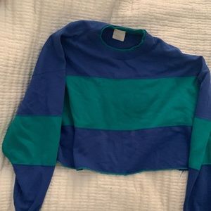 DIY cropped blue and green striped sweater